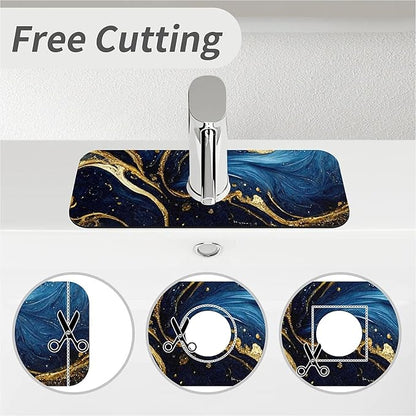 Kitchen Sink Splash Guard，Blue and gold marble texture Faucet Mat Sink