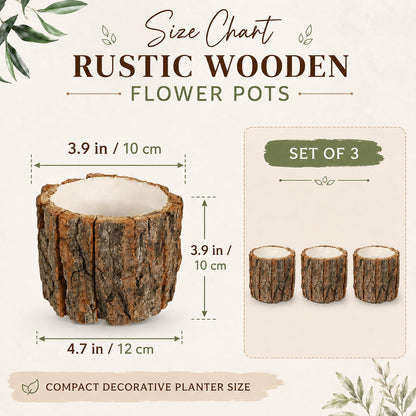 Garneck 3 Pcs Wooden Flower Pots Wood Bark Planters Rustic Tree Stump Containers: Small Natural Log Barrel Buckets for Indoor Outdoor Plants Succulents Home Garden Decor