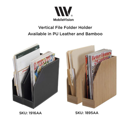 MobileVision Bamboo Vertical File Folder Holder & Office Product Organizer, Store Files, Magazines, Notepads, Books and more, 2 Pack Combo Set