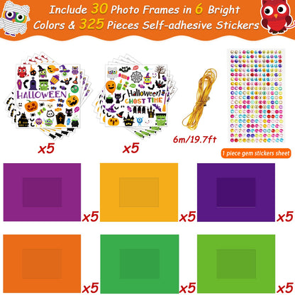 30 Packs Halloween Arts and Crafts for Kids Picture Frame Craft Kits Photo DIY Craft Set Bulk Pumpkin Maple Leave Turkey Stickers Children Classroom Kindergarten Preschool Game Activities Ages 4-12