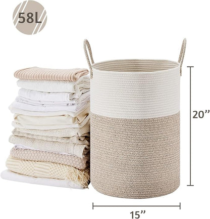 VIPOSCO Large Laundry Hamper, Tall Woven Rope Storage Basket