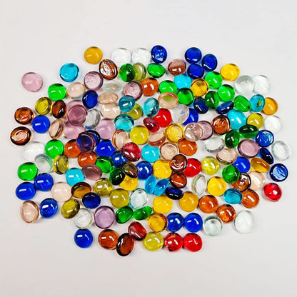 100PCS Mini Glass Gems,Mixed Colour Mancala Stones Flat Bottom Marble Beads for Home Decorative Art Craft Vase Filler(0.5"~0.7")