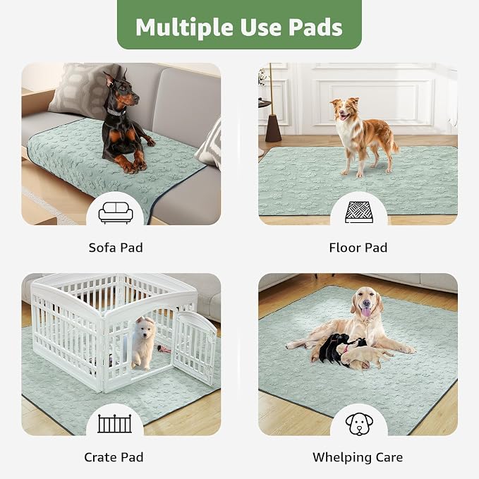 LOOBANI Washable Pee Pads for Dogs: 4 Pack Super Absorbent Reusable Puppy Pads, Leakproof and Waterproof Dog Training Pads Whelping Pads for Potty, Floor, Crate, Couch, Bed and Travel, 30"x34"