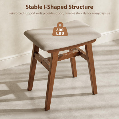 Muwuele Solid Wood Vanity Stool, Compact Makeup Chair with Saddle Cushion, Linen-Covered High Rebound Sponge Seat, Easy Assembly Footstool for Bedroom, Entryway, Home, Walnut