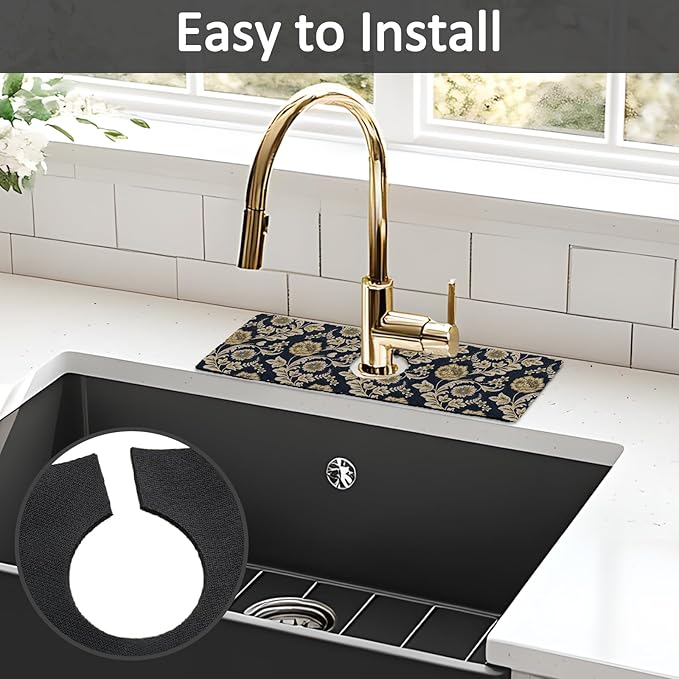 15" X 5.5" Kitchen Sink Splash Guard Faucet Mat Floral Flower Super Absorbent