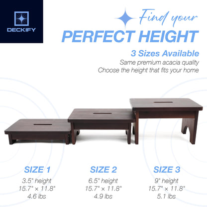 DECKIFY Premium Wooden Step Stool for Adults, Small Acacia Wood Stepping Stool, Non-Slip 1-Step Bedside Stool for Bed & Bathroom, 600 lbs, Portable — 3.5 Inch