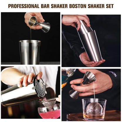Mwellewm Cocktail Shaker Set Bartender Kit, 12 Pcs Boston Drink Shaker with Strainer Bartending Martini Shaker Tin with 18oz & 28oz Mixed Alcohol Shaker Stainless Steel Bar Tool for Beginner