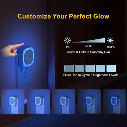 YUNLEX 2 Pack Plug in Night Light with Motion Sensor & Dusk to Dawn Sensor, 3 in 1, Auto ON/Off, Dimmable, Night Lights Plug into Wall for Bathroom, Kitchen, Light Blue
