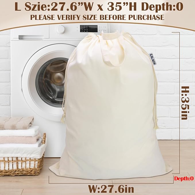 Canvas Laundry Bag with Handles & Drawstring Closure 27.5”Wx35"H, Thick Laundry