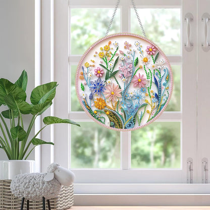 SKRYUIE Flower Hanging Diamond Art Kits for Adults Pendant Suncatcher, Special Shaped Crystal DIY Pearl Diamond Painting Kit, Gift for Mother Spring Summer Window Wreath Decor 7.5 x 7.3 Inch