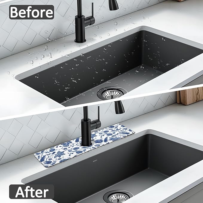 15" X 5.5" Kitchen Sink Splash Guard Faucet Mat Floral Super Absorbent Fast