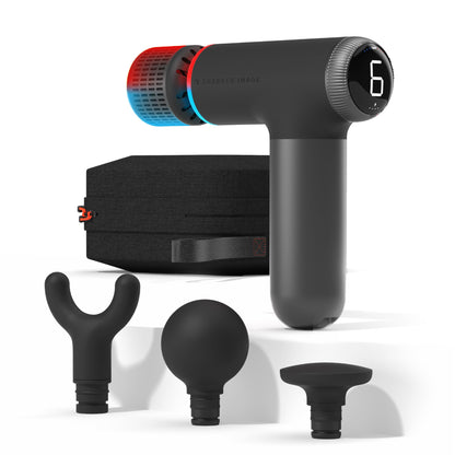 Sharper Image® Powerboost® Pro+ Hot & Cold Compact Deep Tissue Massage Gun - 6 Speed, 4 Attachments, Travel Case| Heat & Cold Therapy| Lightweight Shoulder & Back Massager| Fathers Day Gift for Dad