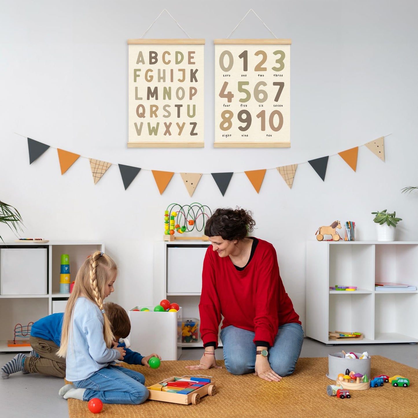 Lacama Boho ABC Alphabet Wall Chart for Toddlers | ABCs & 123s Kids Learning Educational Gift for Toddler, Neutral Wall Decorations for Pre-School Classroom Nursery Homeschool Poster Hanger