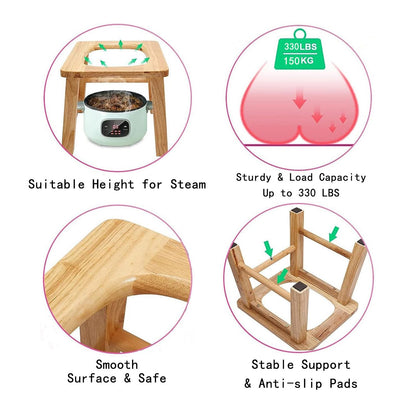 MOGUOBIN Wooden Steam Seat with Four Legs,Yoni Steam Chair,Yoni Steam Pot,Three-Dimensional Toilet,Heavy Bathroom Anti-Skid Shower Stool,Steaming Chair V Steam at Home Attachment 15.7" H (No Steamer)