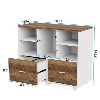 Tribesigns 2-Drawer Wood File Cabinet, Mobile Lateral Filing Cabinet for Hanging Letter Size Files, Printer Stand with Open Storage Shelves for Home Office (Oak Karo & White)