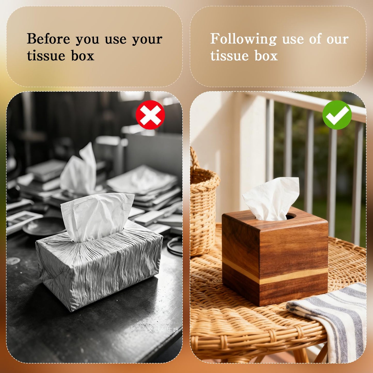PEDOBALI 3 Pcs Wooden Tissue Box Cover Bulk, Square Acacia Wood Box Holder, Retro Color Facial Tissue Cover Holder, for Tabletop, Night Stands, Bathroom, Office, Kitchen