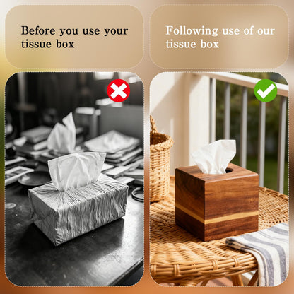 PEDOBALI 3 Pcs Wooden Tissue Box Cover Bulk, Square Acacia Wood Box Holder, Retro Color Facial Tissue Cover Holder, for Tabletop, Night Stands, Bathroom, Office, Kitchen