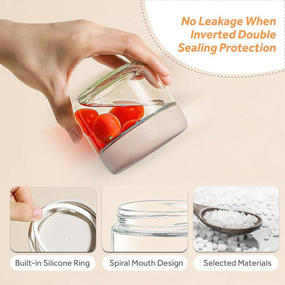 4 Pack Glass Clear Storage Canister with Airtight Lid, 12oz Overnight Oats Containers, Small Cute Decorative Pantry Jar for Snacks, Yogurt, Cereal, Fruit, Salad, Spice, Sugar, Coffee - Beige