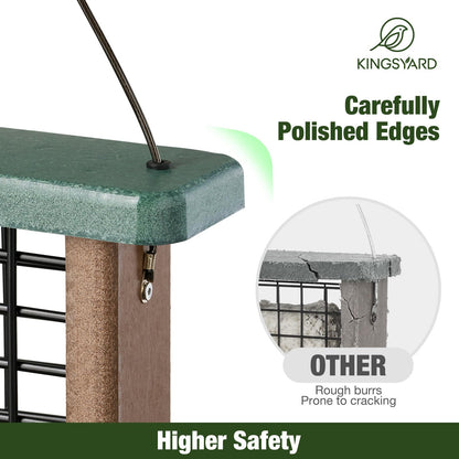 Kingsyard Recycled Plastic Suet Feeder, Tail Prop Suet Feeder for Outside Hanging, Sturdy & Durable, Great for Woodpecker & Clinging Birds, Green