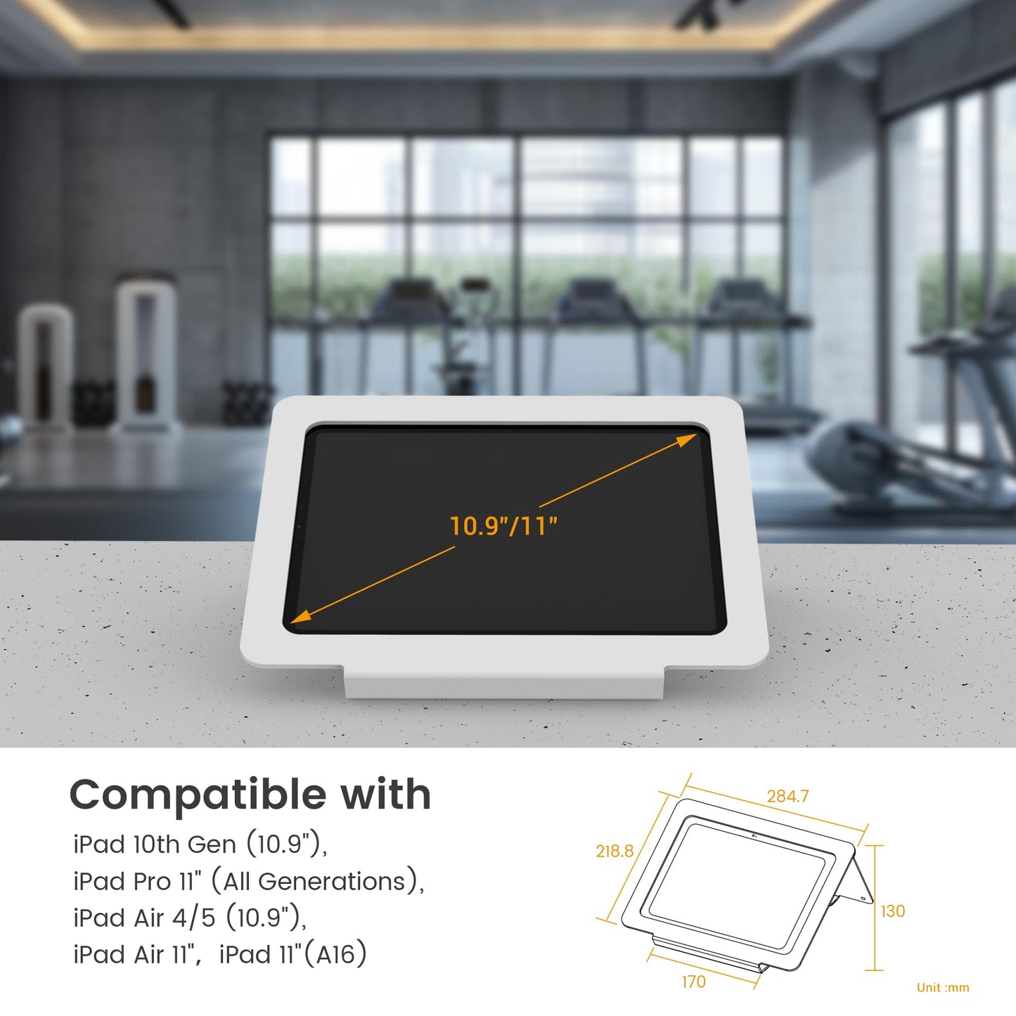Beelta Tablet Desk Stand, All Metal 30° Ergonomic with Security Cable Lock for Office, POS Counter, Reception - Compatible with iPad 10th(10.9"), Pro 11", Air 4/5, Air 11"(M2/M3/M4), iPad 11"(A16)