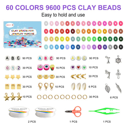 Redtwo 10000 Pcs Clay Beads Bracelet Making Kit, 3 Boxes 60 Colors Flat Preppy Beads for Friendship Bracelet Kit, Polymer Heishi Beads with Charms for Jewelry Making, Crafts Gifts for Teen Girls