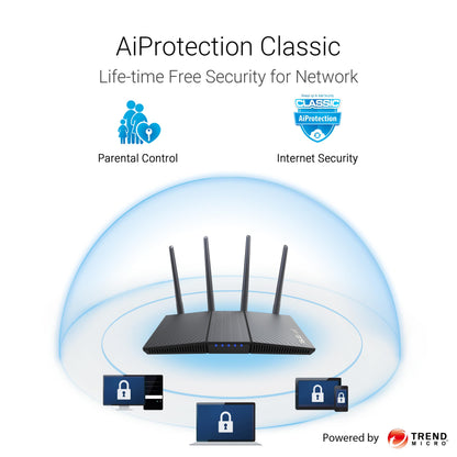 ASUS RT-AX3000S Dual Band WiFi 6 Extendable Router, Instant Guard, Parental Control Scheduling, Built-in VPN, AiMesh Compatible