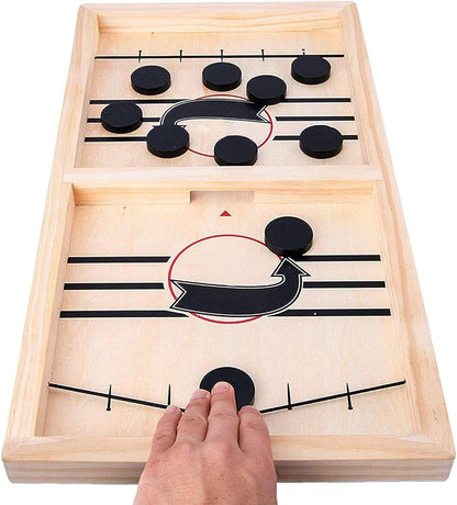 moopok Fast Sling Puck Game - Fast Action Super Foosball Table Desktop Battle Slingshot Wooden Air Hockey Board Game -Guaranteed Fun for Family Game Night or Friends Party