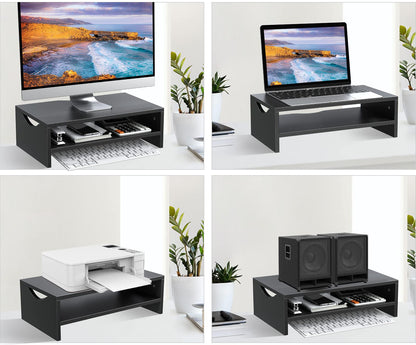Zimilar 3 Height Adjustable Monitor Stand for 2 Monitors +2 Tiers Laptop Computer Monitor Riser for PC Screen, iMac, Desktop Wooden Screen Monitor Stand Riser with Storage