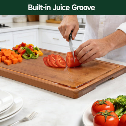Zeawec 3-Piece Set Deep-Carbonized Bamboo Cutting Board for Kitchen - Crack-Resistant Wood Chopping Boards with Deep Juice Grooves, Pre-Oiled Butcher Block for Meat, Vegetables & Cheese, Carbonized