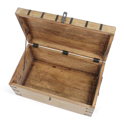 Nautical Cove Treasure Chest Wooden Box with Antique Iron Lock and Skeleton Key (XX-Large 20x11.75x9) - Storage and Decor – Pirate Wooden Treasure Chest, Decorative Box with Hinged Lid,