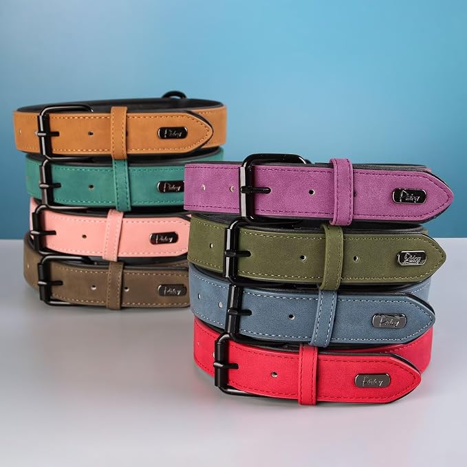 Didog Soft Padded PU Leather Dog Collar, Breathable and Adjustable Dog Collars for Medium Dogs, Comfortable for Daily Walk, Dark Green, L Fit Neck 14-18"(22-44 lbs)
