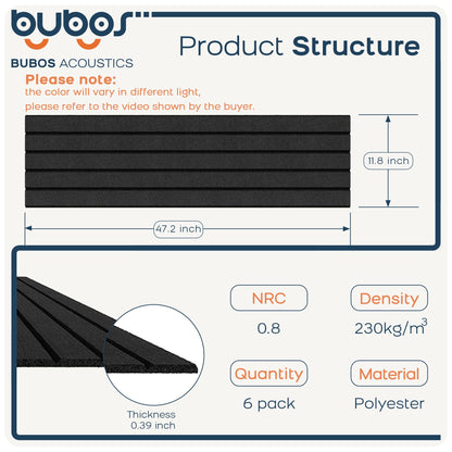 BUBOS 6 Pack Large Acoustic Panels,48x12Inch SoundProof Panels for Walls,Self Adhesive Acoustic Wall Panels,Decorative Sound Panels for Home Studio Office (Black 01)