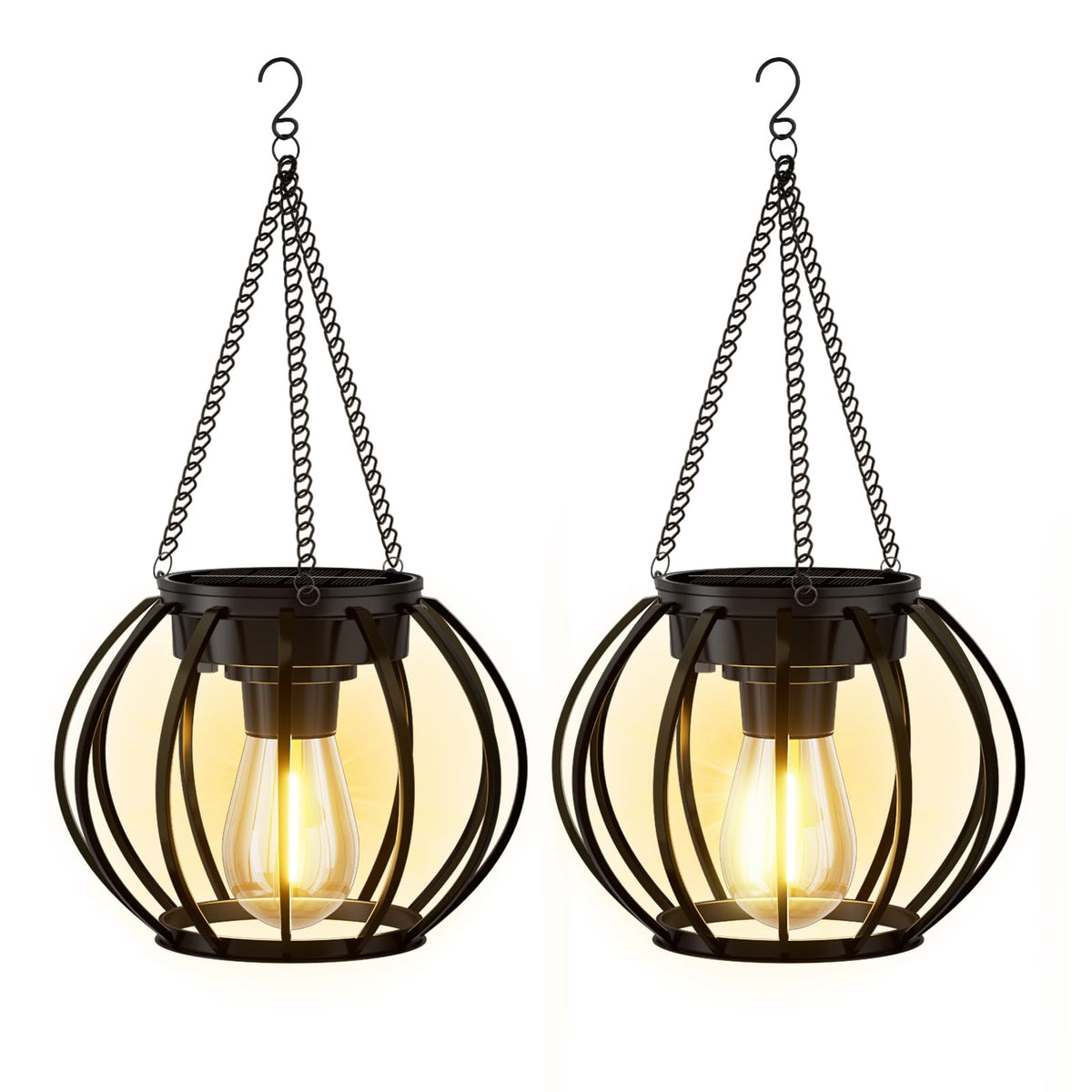 Ddlisu 2 Pack Solar Lanterns Outdoor Waterproof, Upgraded Metal LED Lanterns, Warm Light, Auto On/Off, Brighter Hanging Solar Lantern for Yard Patio Pathway Porch Garden Decor (Pumpkin)