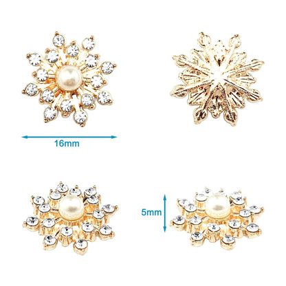 BETITETO 50Pcs Pearl Rhinestone Charms Flatback Flower Buttons Embellishments Bulk for DIY Shoe Sock Charms Bag Decoration Brooch Headbands Clothes Wedding Flower Bouquet Crafts (#1 KC Gold Alloy)