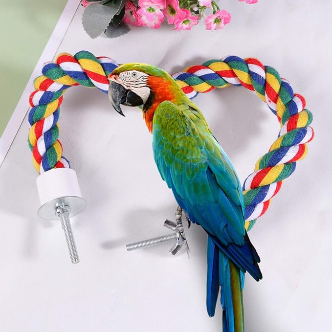 UKCOCO Bird Rope Perch - Comfy Perches for Bird Cages Natural Parrot Cotton Rope, Bungee Perch Pet Chewing Toy for Parrots Playing, Chewing or Preening (40cmcm/16 Inch)