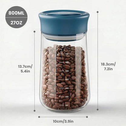 LAKUMIQI Overnight Oats Containers with Lids, 2 Pack 27oz Glass Jars with Airtight Lids, Wide Mouth Mason Jars, Food Coffee Bean Storage Containers for Yogurt, Chia Pudding, Snack, Salad(Blue+Grey)