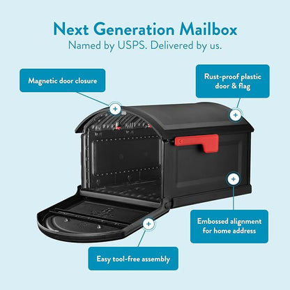 Architectural Mailboxes BILT CRE8 Post Mount Mailbox, Black, Extra Large | Durable plastic build with weather-resistant outdoor construction with a magnetic door closure. USPS approved.