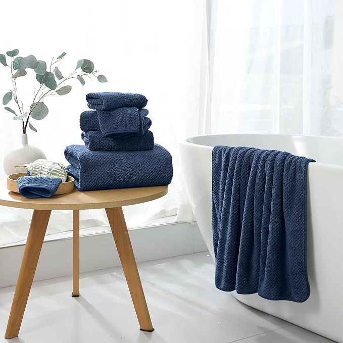 8 Piece Bathroom Towel Set Navy Blue |2 Oversized Large Bath Towels Sheet