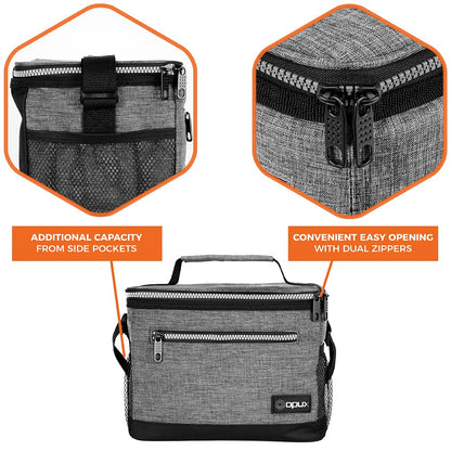opux Insulated Lunch Box Men Women, Lunch Bag for Work School, Leakproof Soft Cooler Tote Adult, Large Lunch Pail Kids Boys Girls, Picnic Beach Food Bag with Shoulder Strap, Heather Grey