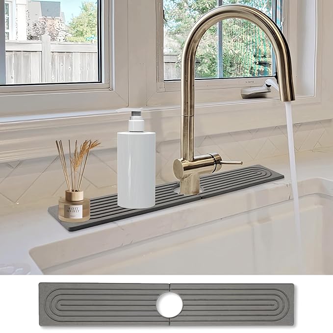 Stone Faucet Mat for Kitchen Sink- 15.6''x 3.9''Diatomite Fast-Drying Faucet Mat