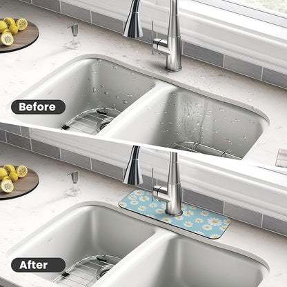 Beautiful Daisy Flower Floral Kitchen Sink Splash Guard Faucet Mat Super