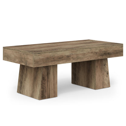 LITTLE TREE Farmhouse Coffee Table, 47 Inches Wooden Rectangular Accent Center Tables with Thick Base, Modern Low Cocktail Tea Furniture for Living Room (Rustic Brown)