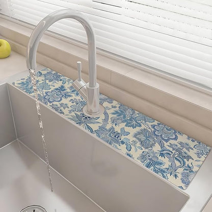 24" X 5.5" Kitchen Sink Splash Guard Faucet Mat Flora Super Absorbent Fast