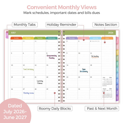 SKYDUE Teacher Planner 2026-2027 Academic Year, 8.5" x 11" Lesson Plan Book, July 2026-June 2027, 162 Pages, Monthly Tabs, Stickers, Weekly Lesson Planning, Student Tracking & Classroom Organization, Pink