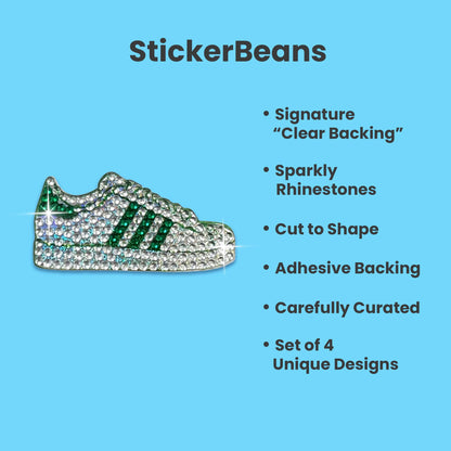 StickerBeans® Rhinestone Stickers - Green Team Spirit Sticker Pack, 2” x 2” Each, Unique Sparkly Cut-to-Shape for Collecting, Trading, Decorating Laptops, Phone Cases, Scrapbooks
