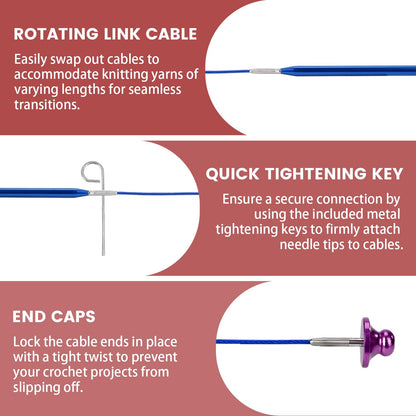 liomey Interchangeable Circular Knitting Needles Set - 13 Pairs (3mm-10mm) with 4 Flexible Cables, Aluminum Needle, Ergonomic Design for Beginners and Advanced Knitters, Blue