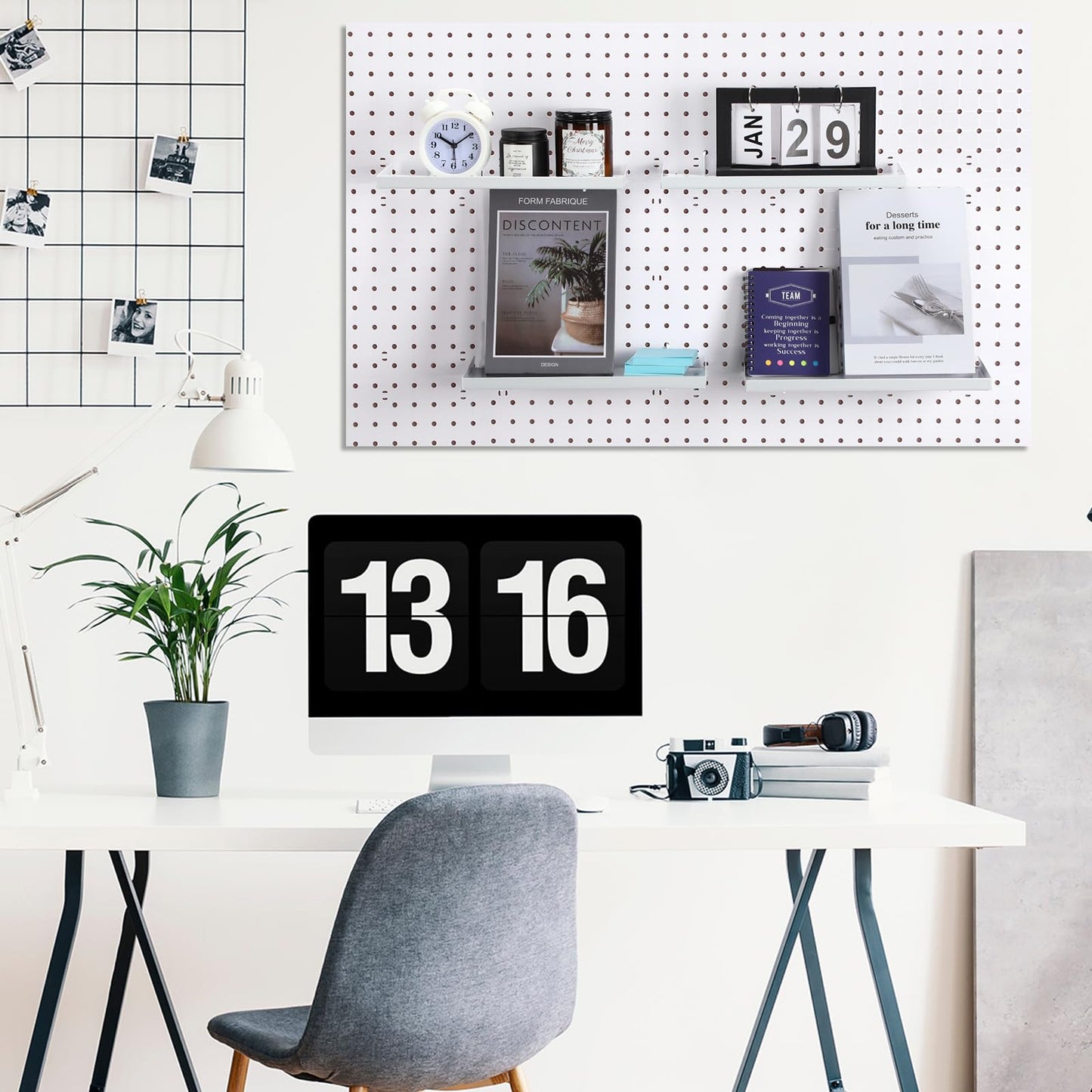 Lineshading 4 Pcs Pegboard Shelves, 12 x 5 Inch Metal Shelf Brackets Pegboard Tray Accessories Wall Organizer for Craft Room Home Garage Nursery Workbench Kitchen (White)