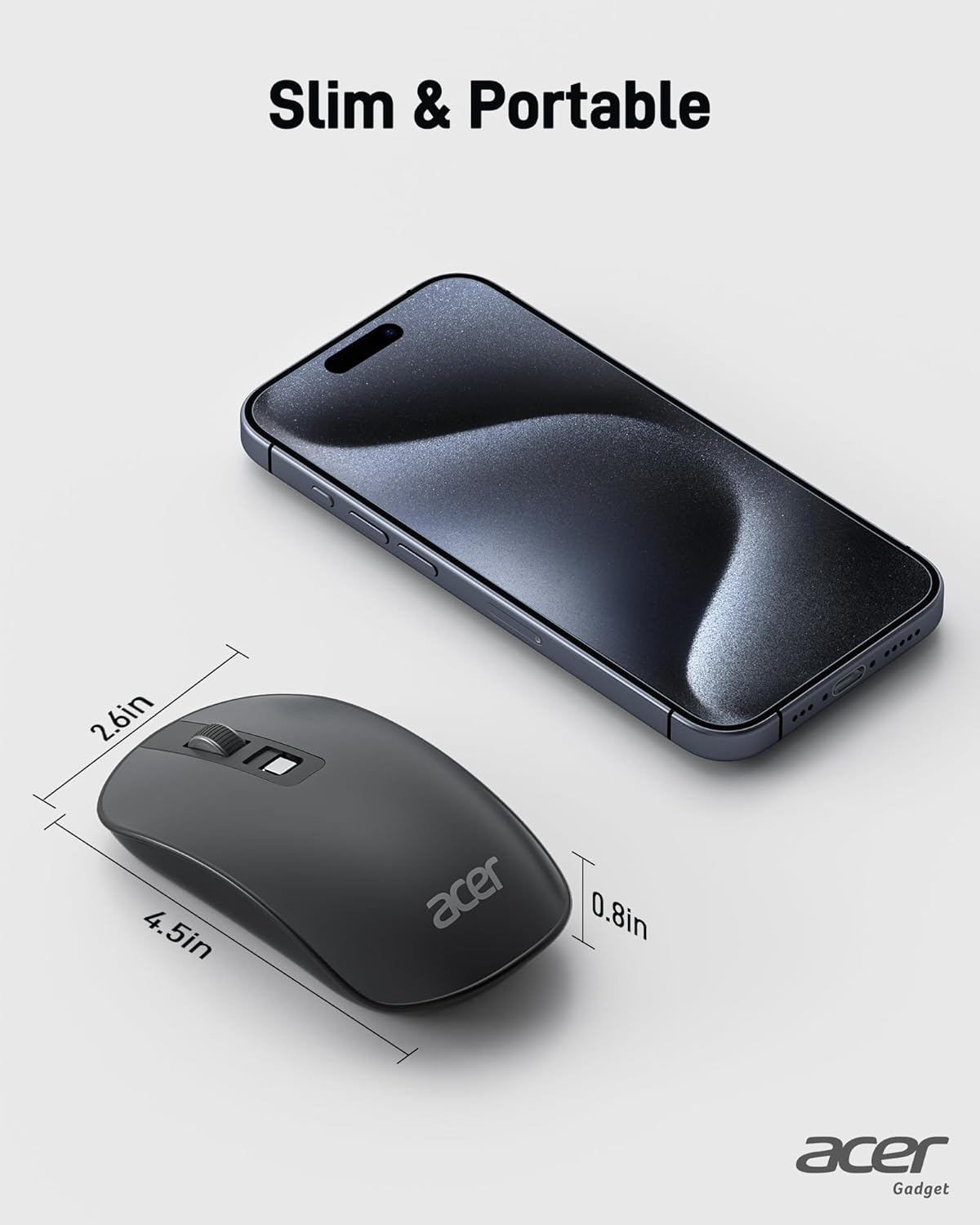 acer Computer Mouse Wireless, 2.4G Slim USB Wireless Mice with USB Receiver, 800/1200/1600 Adjustable DPI Optical Laptop Mouse with 4 Buttons, Portable for Laptop, Desktop, PC