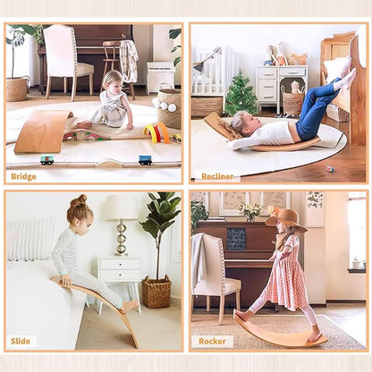 Wooden Balance Board Kids, [Natural Wood] Wobble Board for Toddlers Kids Children, 35" Rocker Board for Open Ended Montessori Learning Toy, Birthday Gifts for 3 4 5 6 7 8 Year Old Boys Girls (burlywood-L)