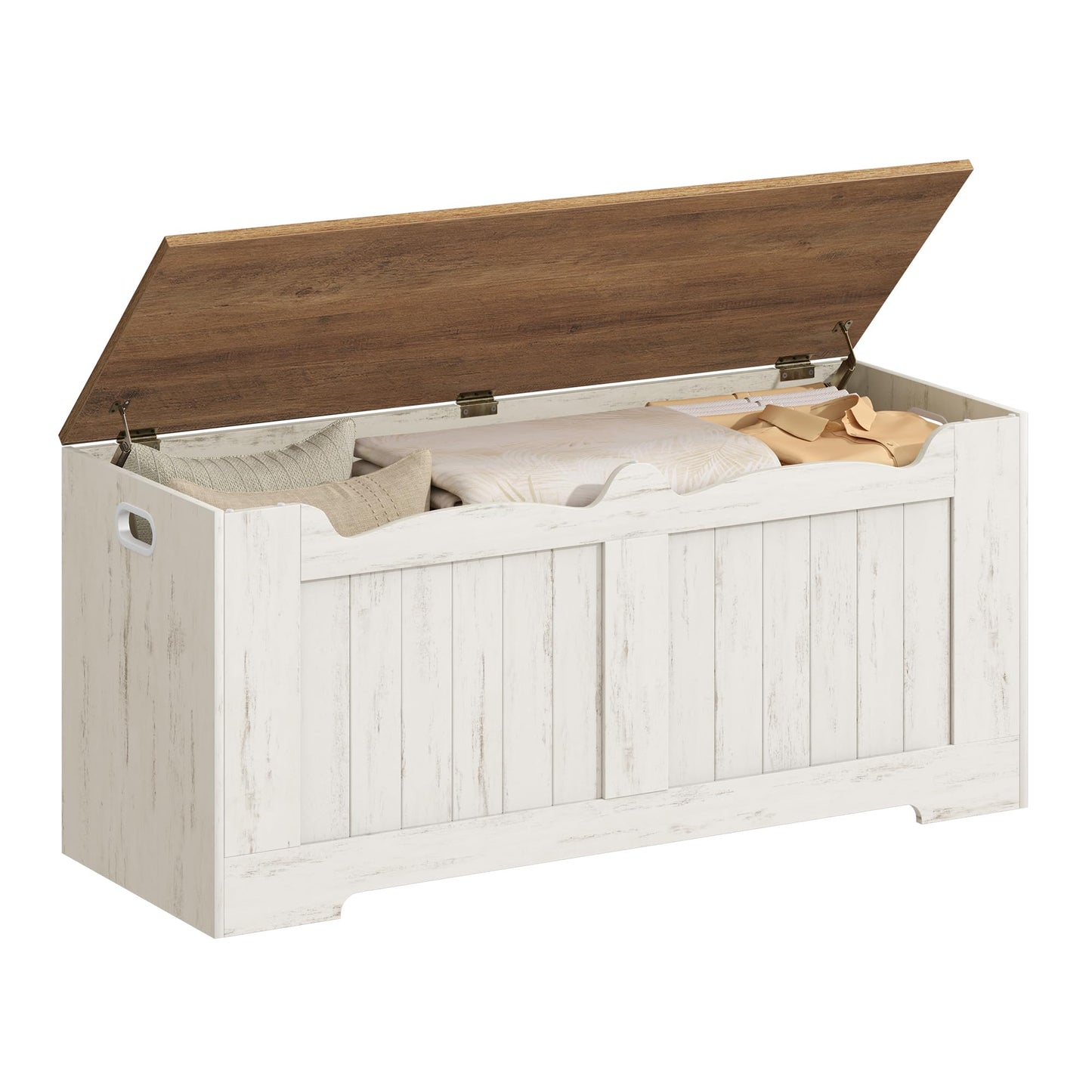 Hzuaneri 39.4" Storage Chest, Storage Bench Trunk with 2 Hinge, Wooden Box, Lift-Top Chest Organizer, Shoe Bench for Entryway, Bedroom, Living Room, White and Brown SB01014B